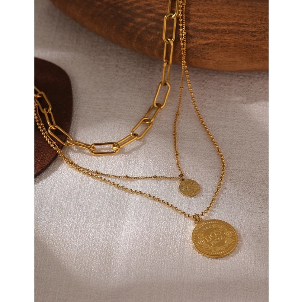18K Gold Plated Queen Elizabeth Vintage Coin Link Chain Triple Layer Necklace - Picture 6 of 7